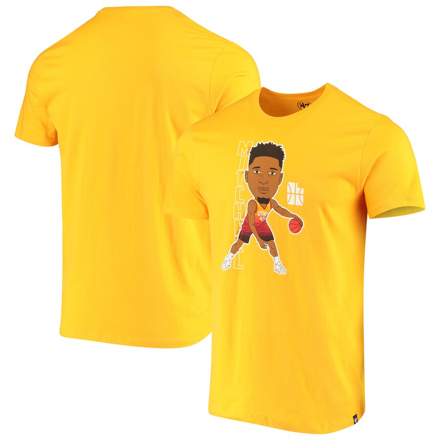 Men 2020 NBA Donovan Mitchell Utah Jazz Gold Bobblehead Player TShirt